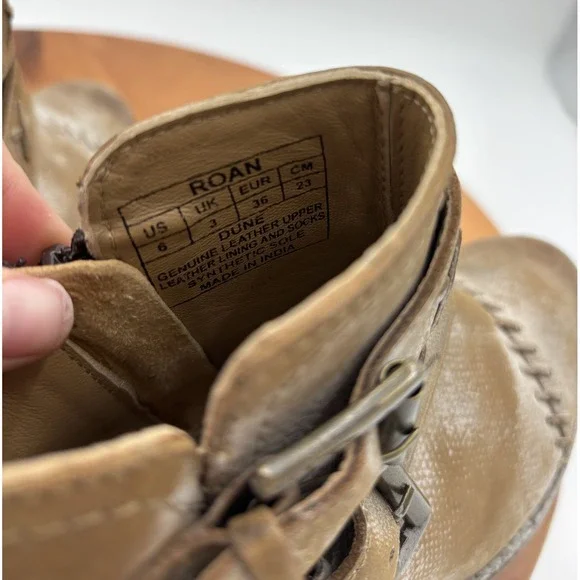 ROAN By Bed Stu Dune Heeled Leather Ankle Booties Distressed Tan White 6 - Picture 6 of 8